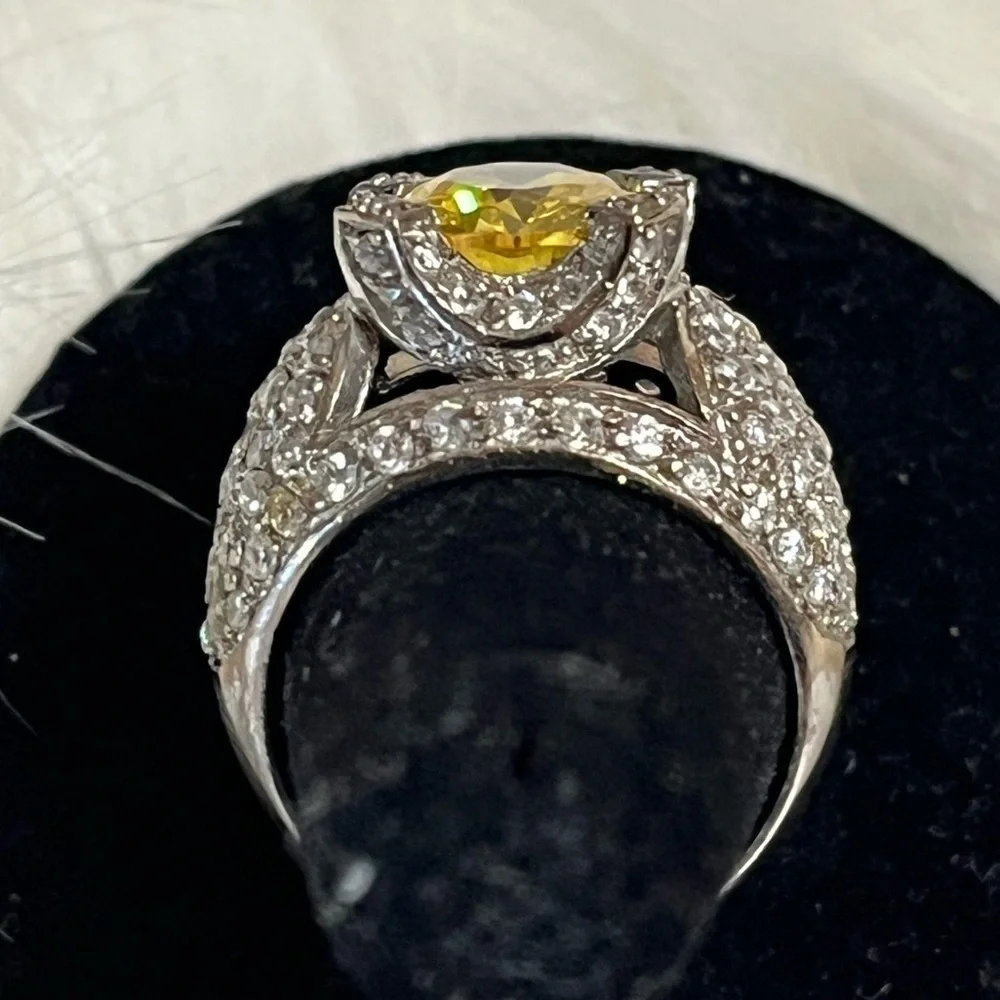 Sterling Silver Radiant Yellow CZ Sparkling Ring